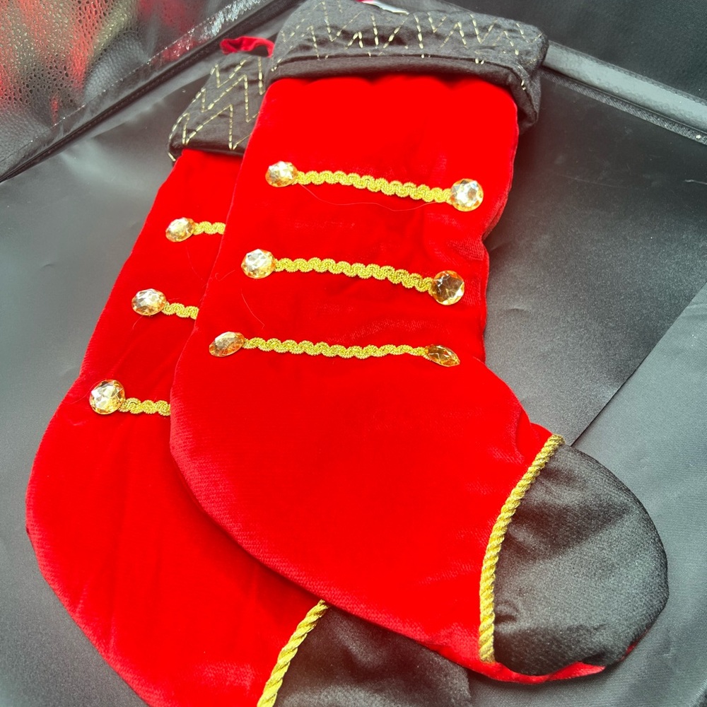 Red and Black Christmas nutcracker /soldier Stockings new with tags set of 2 - Picture 7 of 8